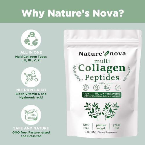 Colágeno Em Pó Nature"s Nova Multi Tipo I Ii Iii V X Com - Imagem 3