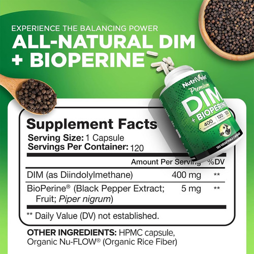 Suplemento Nutrivein Premium Dim 400 Mg Por Dia 120 Cápsulas - Imagem 2