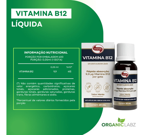 Vitamina B12 20ml Líquida Vitafor - Zero Açúcar E Glúten - Imagem 8
