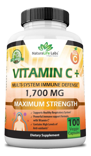 Vitamina C 1700 Mg Naturalife Labs 100 Cápsulas