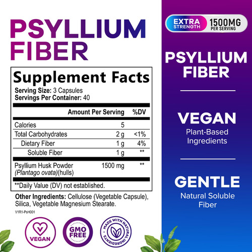 Cápsulas De Casca De Psyllium Em Pó Nature"s Peak 1500 Mg - - Imagem 2