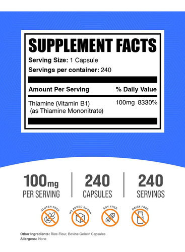 Suplemento Bulksupplements.com Mononitrato De Tiamina 100mg - Imagem 2