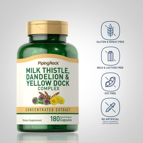 Piping Rock Milk Thistle Dandelion & Yellow Dock 180 Cáps - Imagem 10