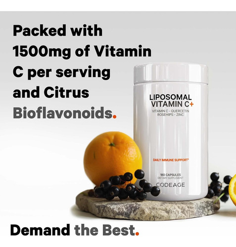 Codeage Liposomal Vitamin C 1500mg Com Zinco Sabugueiro... - Imagem 3