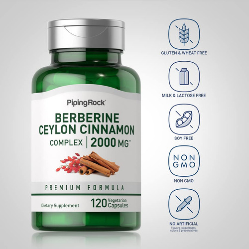 Suplemento Piping Rock Berberine Com Canela De Ceilão 2000mg - Imagem 3