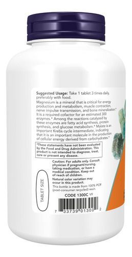 Suplemento Now Malato De Magnésio 1000 Mg 180 Comprimidos - Imagem 3