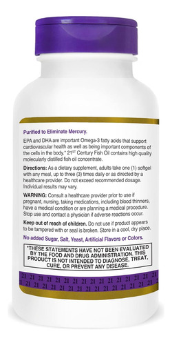 21st Century Fish Oil 1000 Mg Cápsulas De Gelatina Mole 120 - Imagem 6