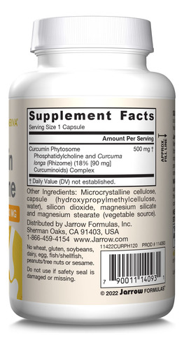 Suplemento Jarrow Formulas Curcumina Fitossoma 500 Mg 120 Cá - Imagem 9