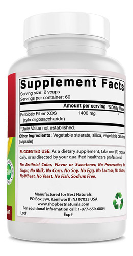 Suplemento Best Naturals Prebiotics Fiber Xos 1400mg 120 Cáp - Imagem 5