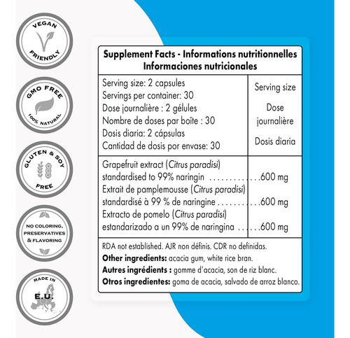 Suplemento De Extrato De Toranja Supersmart 600mg 60 Cápsula - Imagem 3
