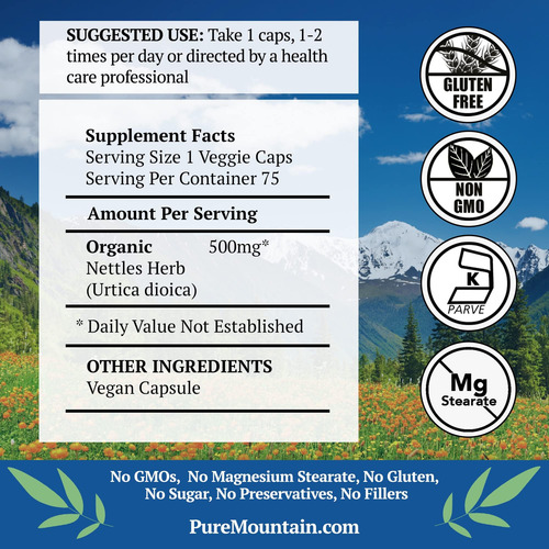 Cápsulas De Folha De Urtiga Pure Mountain Botanicals - Cápsu - Imagem 2