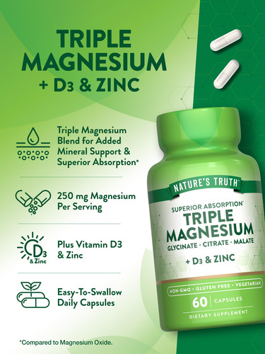 Suplemento Nature"s Truth Triple Magnesium Complex 60 Cápsul - Imagem 5