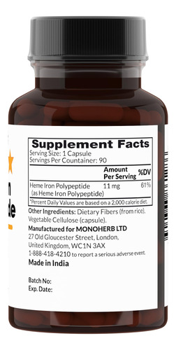 Suplemento De Ferro: Polipeptídeo De Ferro Heme 11 Mg 90 Cáp - Imagem 2