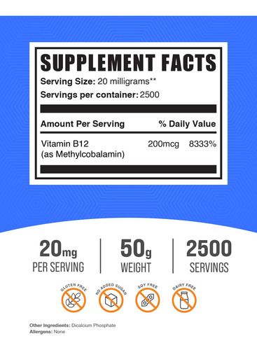 Suplemento Bulksupplements.com Vitamina B12 Metilcobalamina - Imagem 2