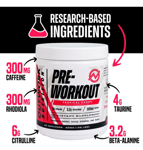 Pre Workout Powder Outwork Nutrition Tropical Candy Flavor - Imagem 3