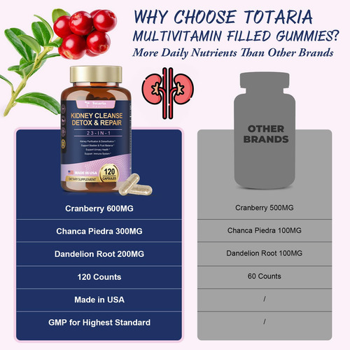 Suplemento Totaria Kidney Cleanse Detox & Repair Vegan - Imagem 3