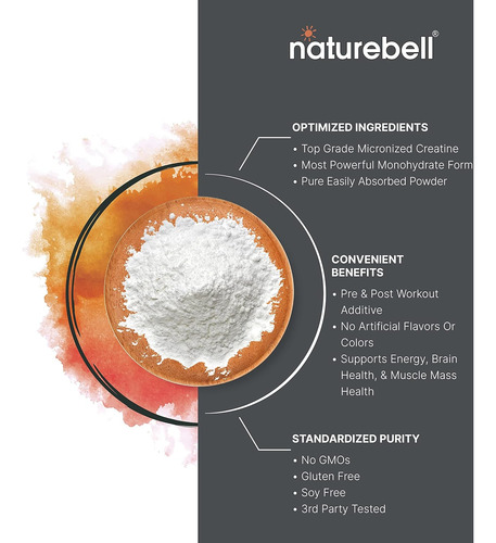 Naturebell Creatina Monohidrato Em Pó 500 Gramas 5000mg ... - Imagem 4