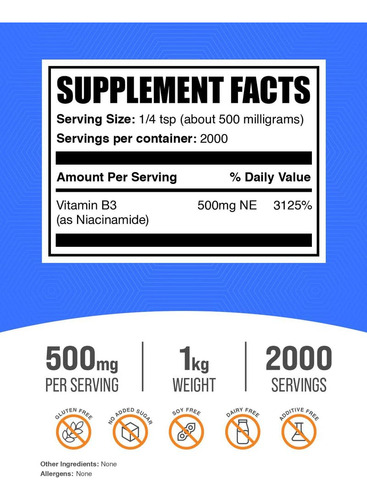 Suplemento Bulksupplements.com Niacinamida Em Pó 1 Kg - Imagem 2