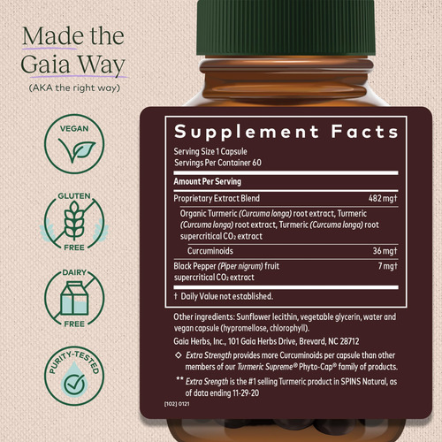 Suplemento Gaia Herbs Turmeric Supreme Extra Strength 60 Cáp - Imagem 2