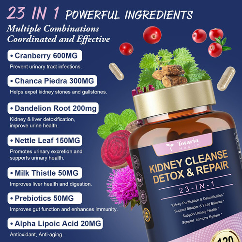 Suplemento Totaria Kidney Cleanse Detox & Repair Vegan - Imagem 2