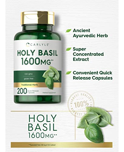 Suplemento Carlyle Holy Basil 1600mg 200 Cápsulas - Imagem 3