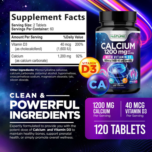 Suplemento De Cálcio Construído Pela Natureza 1200 Mg Com Vi - Imagem 2