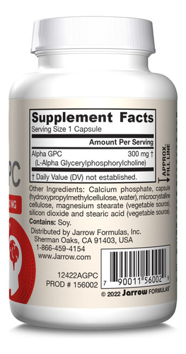 Suplemento Jarrow Formulas Alpha Gpc 300 Mg 60 Cápsulas Vege - Imagem 9