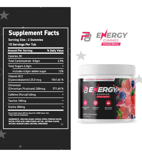 P8 Energy Gummies - Energia Sustentada Sem Cafeína E Foco Ap - Imagem 2