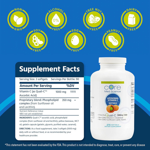Suplemento Natural De Vitamina C Core Med Science De 1000mg - Imagem 3