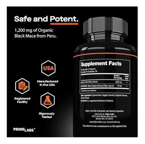 Cápsulas De Raiz De Maca Preta Orgânica Prime Labs - 1200 Mg - Imagem 4