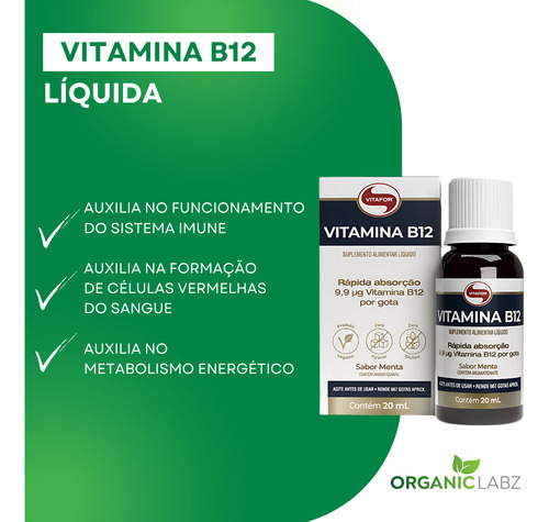 Vitamina B12 20ml Líquida Vitafor - Zero Açúcar E Glúten - Imagem 2