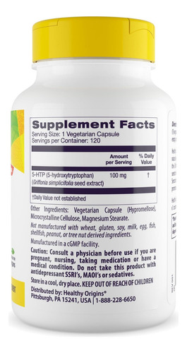 Origens Saudáveis: 5-htp 100mg 120 Cápsulas Vegetarianas - Imagem 3