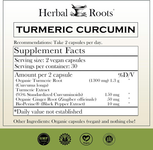 Raízes De Ervas - Cápsulas De Curcumina De Cúrcuma - Força E - Imagem 2