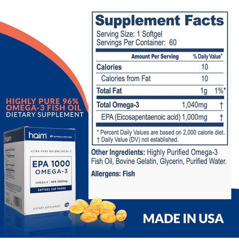 Haim Epa 1000 Omega 3 Ultra Puro 90% Min. Suplementos De Ól - Imagem 5
