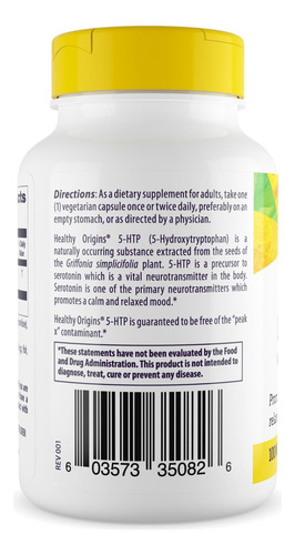 Origens Saudáveis: 5-htp 100mg 120 Cápsulas Vegetarianas - Imagem 2