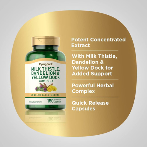 Piping Rock Milk Thistle Dandelion & Yellow Dock 180 Cáps - Imagem 4