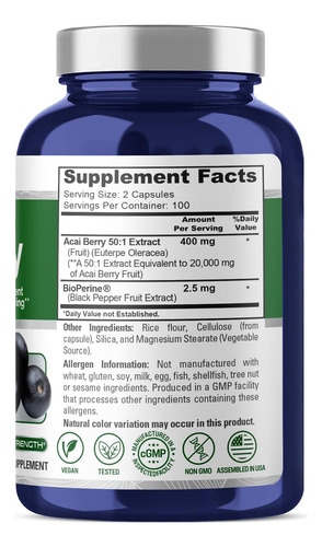 Nusapure Açaí Berry Cápsulas Mg 200 Cápsulas Vegetais Nã