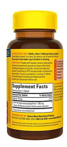 Nature Made 5htp Mastigável 100mg Suplemento De Suporte Ao - Imagem 10