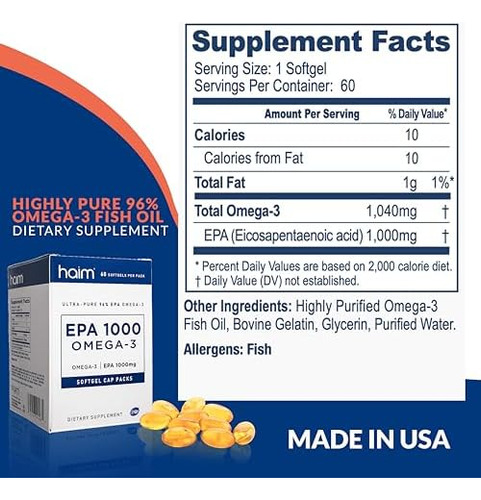 Haim Epa 1000 Omega 3 Ultra Puro 90% Min. Suplementos De Ól - Imagem 7