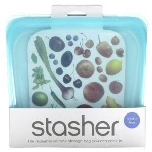 Stasher Embalagem Reutilizável de Silicone para Alimentos Tamanho de Sanduíche Médio Aqua 15 fl oz (450 ml)