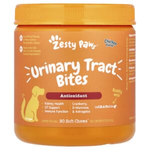Zesty Paws Urinary Tract Bites Para Cães Todas as Idades Frango 90 Cápsulas Mastigáveis 315 g (111 oz)