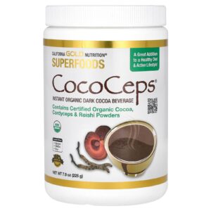 California Gold Nutrition Superfoods CocoCeps Cacau Orgânico Cordyceps e Reishi 225 g (793 oz)