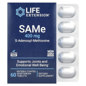 Life Extension SAMe (S-Adenosilmetionina) 400 mg 60 Comprimidos Vegetarianos com Revestimento Entérico