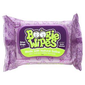 Boogie Wipes Lenços Salinos Naturais para Nariz Entupido Ótima Fragrância de Uva 30 Lenços