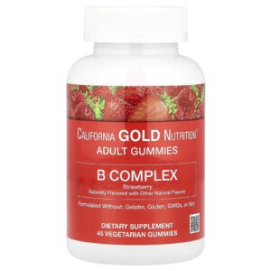 California Gold Nutrition Gomas de Complexo B com Vitaminas B6 e B12 Folato e Biotina Morango 45 Gomas Vegetarianas