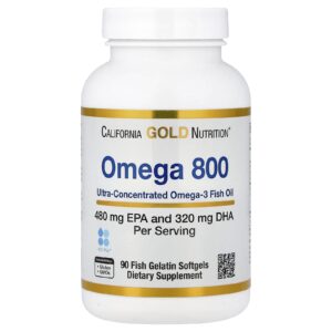 California Gold Nutrition Óleo de Peixe Ômega-3 Ultraconcentrado Ômega 800 KD-Pur Forma de Triglicerídeos 90 Cápsulas Softgel de Gelatina de Peixe (1.000 mg por Cápsula Softgel)
