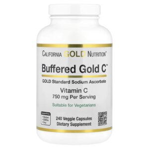 California Gold Nutrition Buffered Gold C™ Ascorbato de Sódio Padrão GOLD (Vitamina C) 240 Cápsulas Vegetais