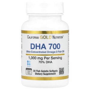 California Gold Nutrition Óleo de Peixe DHA 700 Ultraconcentrado 1.000 mg 30 Cápsulas Softgel de Gelatina de Peixe