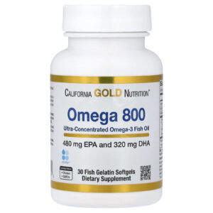 California Gold Nutrition Ômega 800 Óleo de Peixe Ômega-3 Ultra-Concentrado Forma de Triglicerídeos kd-pur® 30 Cápsulas Softgel de Gelatina de Peixe (1.000 mg por Cápsula Softgel)