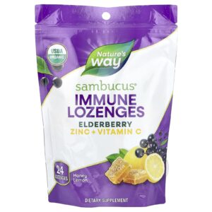 Natures Way Sambucus® Pastilhas para o Sistema Imunológico Sabugueiro e Zinco + Vitamina C Mel e Limão 24 Pastilhas